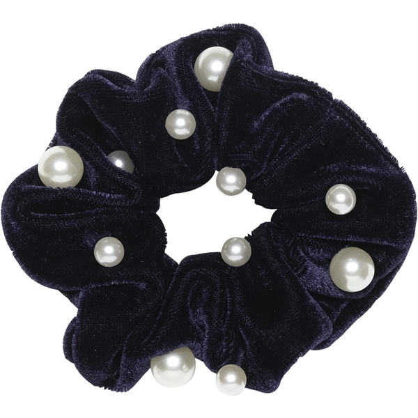 Velvet Scrunchie With Pearls Navy