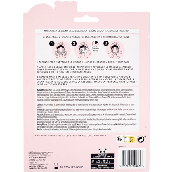 Oh K! Pink Clay Cream Sheet Mask with Witch Hazel (Bild 6 av 6)